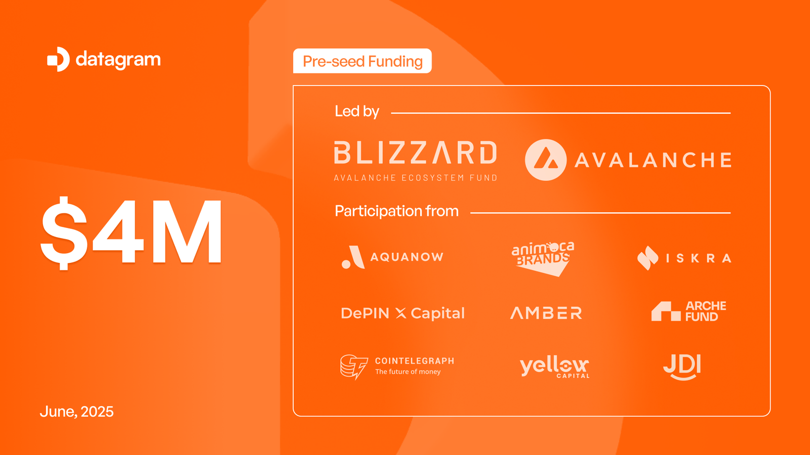 Datagram Raises $4M Pre-Seed Round to Launch DePIN Baselayer on Avalanche